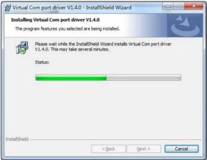 Virtual Com port driver V1.4.0 - InstallShield Wizard Installing Virtual Com port driver V1.4.0 The program features you selected are being installed. Please wait while the InstallShield Wizard installs Virtual Com port driver V1.4.0. This may take several minutes. Status: InstallShield < Back Next > Cancel