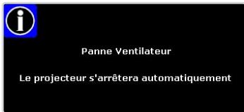 i Panne Ventilateur Le projecteur s'arrêtera automatiquement
