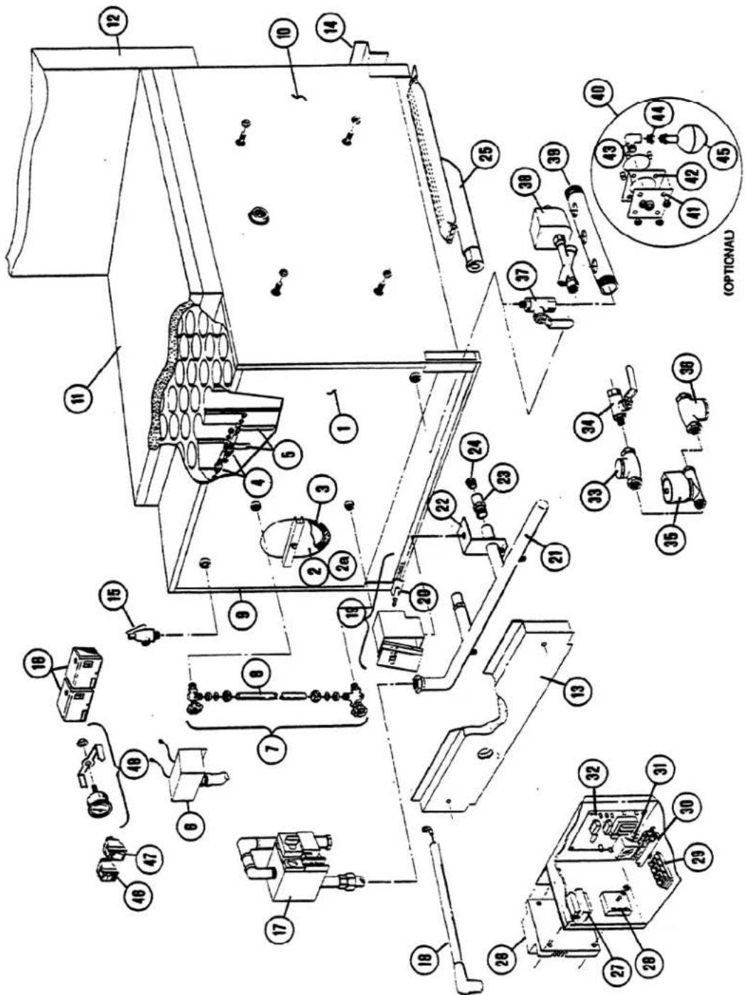 Technical diagram of a mechanical device with numbered components and an inset view labeled (OPTICAL)