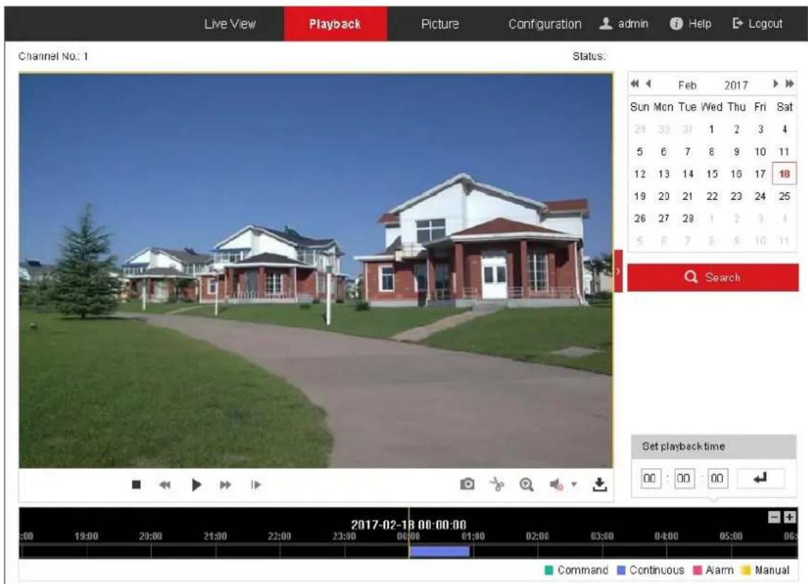 Live View Playback Picture Configuration admin Help Logout Channel No.: 1 Status: Feb 2017 Sun Mon Tue Wed Thu Fri Sat 29 30 31 1 2 3 4 5 6 7 8 9 10 11 12 13 14 15 16 17 18 19 20 21 22 23 24 25 26 27 28 1 2 3 4 5 6 7 8 9 10 11 Search Set playback time 00 : 00 : 00 2017-02-18 00:00:00 Command Continuous Alarm Manual