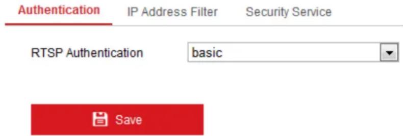 Authentication IP Address Filter Security Service RTSP Authentication basic Save