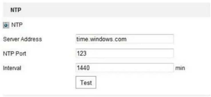 NTP NTP Server Address time.windows.com NTP Port 123 Interval 1440 min Test