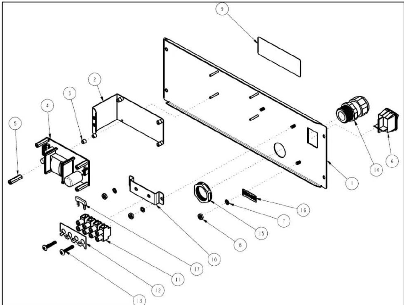Exploded view diagram of a device with numbered components for identification