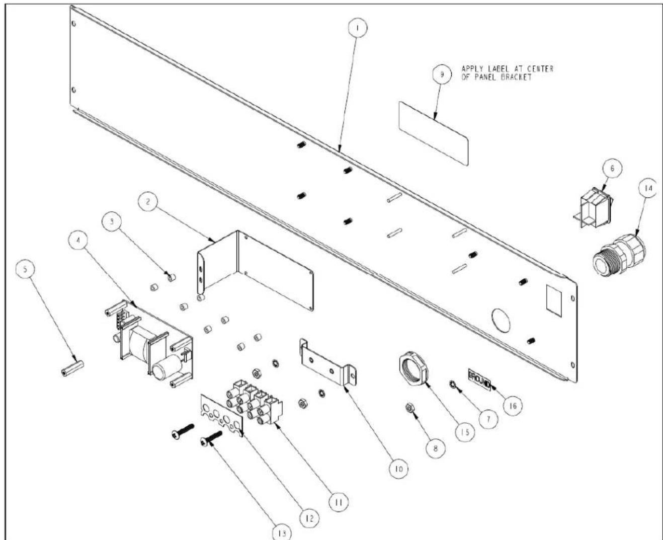 1 9 APPLY LABEL AT CENTER OF PANEL BRACKET 6 14 2 3 4 5 6 7 8 9 10 11 12 13 14