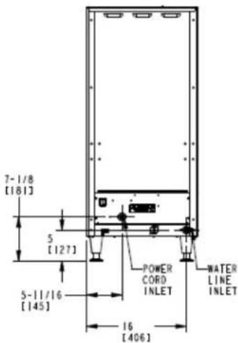 7-1/8 [181] 5 [127] 5-11/16 [145] POWER CORD INLET WATER LINE INLET 16 [406]