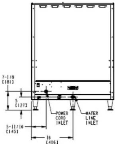 7-1/8 [181] 5 [127] 5-11/16 [145] POWER CORD INLET MATER LINE INLET 16 [406]