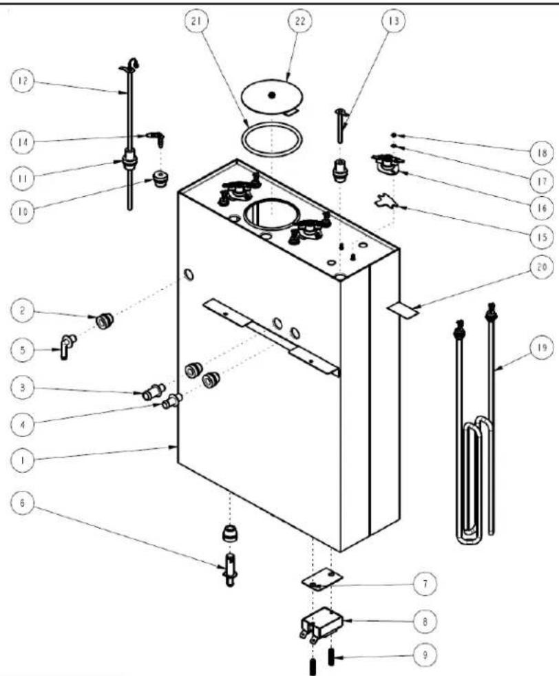 Exploded view diagram of a device with numbered parts for identification