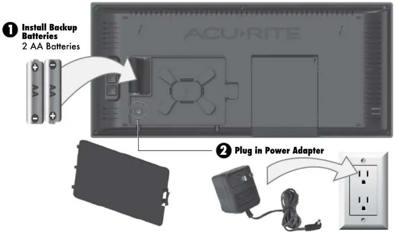 ① Install Backup Batteries 2 AA Batteries ACU-RITE ② Plug in Power Adapter