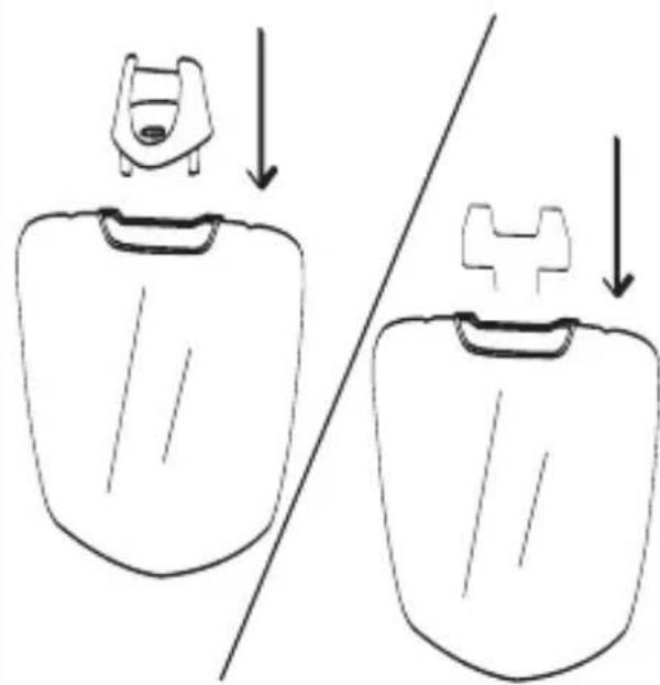 Diagram showing two views of a device with a handle, one above and one below, both with downward arrows indicating motion (no text or symbols)