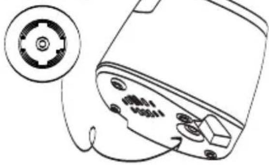 Line drawing of a device with a circular component and cable, no text or symbols present.