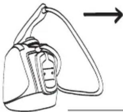 Diagram of a mechanical device with a curved handle and internal components, showing an arrow indicating direction (no text or symbols present)