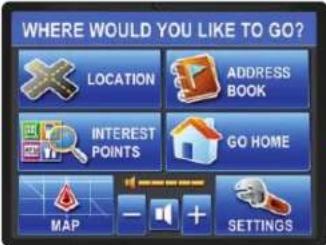 WHERE WOULD YOU LIKE TO GO? LOCATION ADDRESS BOOK INTEREST POINTS GO HOME MAP - + SETTINGS