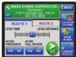 MAXX EVANS SUPERSTOR 1101 S 1988 Ave Main II 847-205-2009 ROUTE 1 LESS TIME AVOID FREEDWAYS YES NO ROUTE 2 LESS DISTANCE AVOID TOLL ROADS YES NO GO BACK LOW ATION GOURDANCE SHOW OR MAY COMPARE ROUTES