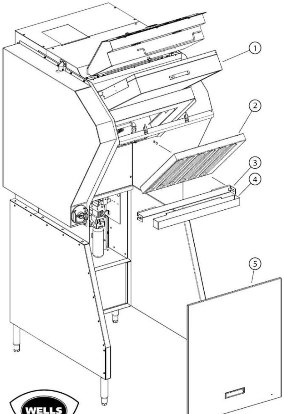 Technical diagram of a well machine with numbered components and a label 'WELLS' in the corner.