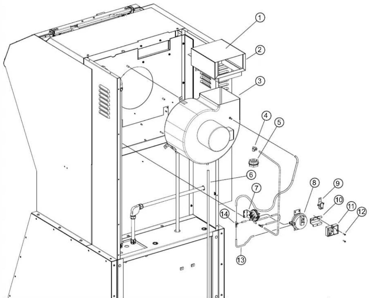 Technical diagram of a mechanical device with numbered components for identification and assembly reference.