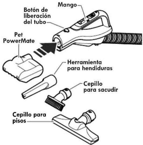 Botón de liberación del tubo Mango Pet PowerMate Herramienta para hendiduras Cepillo para sacudir Cepillo para pisos