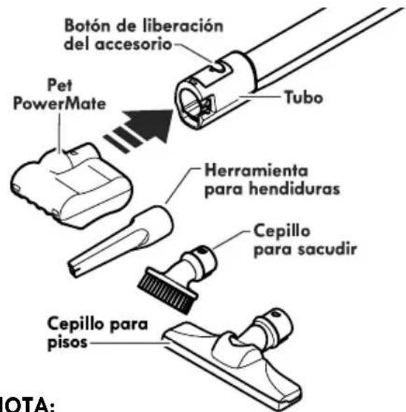 Botón de liberación del accesorio Pet PowerMate Tubo Herramienta para hendiduras Cepillo para sacudir Cepillo para pisos OTA: