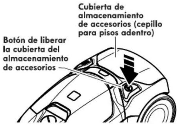 Botón de liberar la cubierta del almacenamiento de accesorios Cubierta de almacenamiento de accesorios (cepillo para pisos adentro)