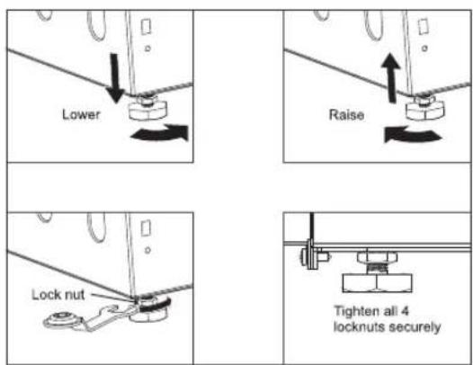 Lower Raise Lock nut Tighten all 4 locknuts securely