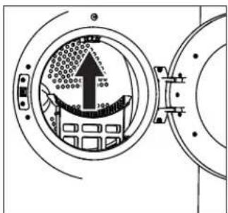 Technical diagram showing a circular component with an upward arrow and dotted pattern, enclosed by a rectangular opening with bolted joints.