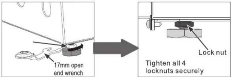 17mm open end wrench Tighten all 4 locknuts securely Lock nut