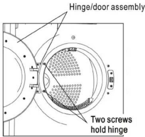 Hinge/door assembly Two screws hold hinge
