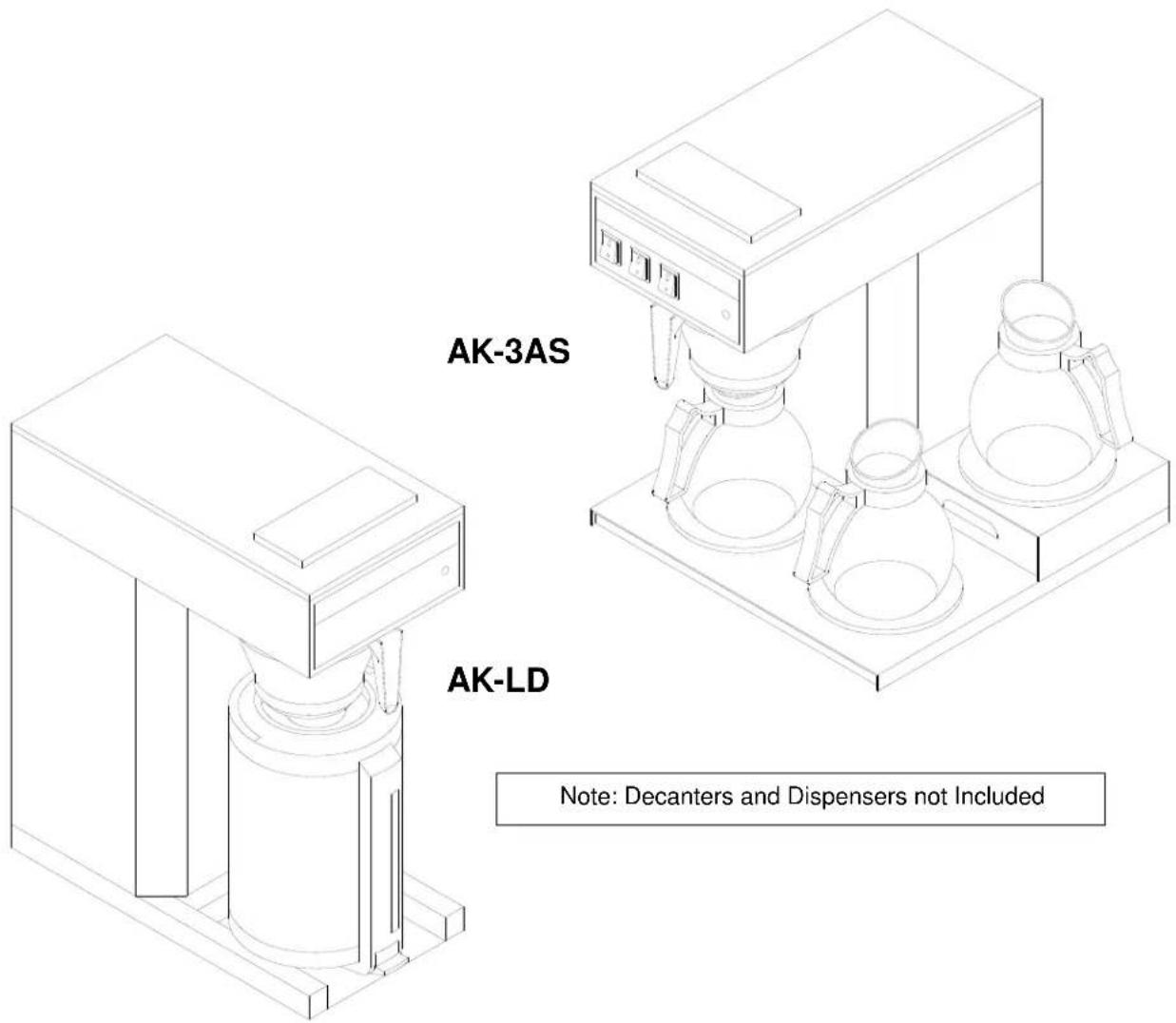AK-3AS AK-LD Note: Decanters and Dispensers not Included
