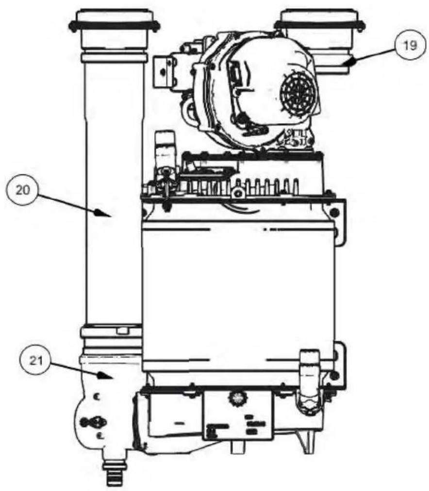 Technical diagram of a mechanical device with numbered components labeled 19, 20, and 21