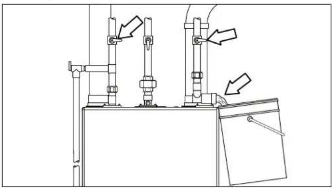 Technical line drawing of industrial equipment with pipes and valves (no text or symbols)