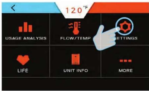 120°F USAGE ANALYSIS FLOW/TEMP SETTINGS LIFE UNIT INFO MORE