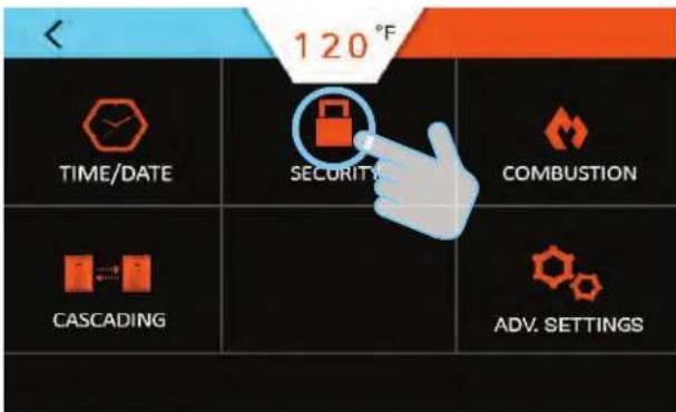 120°F TIME/DATE SECORIY COMBUSTION CASCADING ADV. SETTINGS