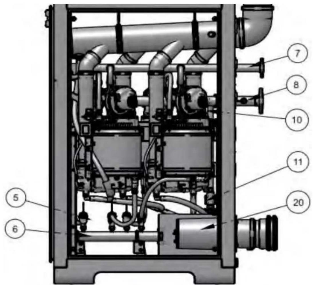 Technical diagram of a mechanical device with numbered components for identification