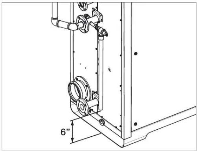 Technical line drawing of a mechanical assembly with pipes and components, showing a 6-inch offset dimension (no text or symbols present)