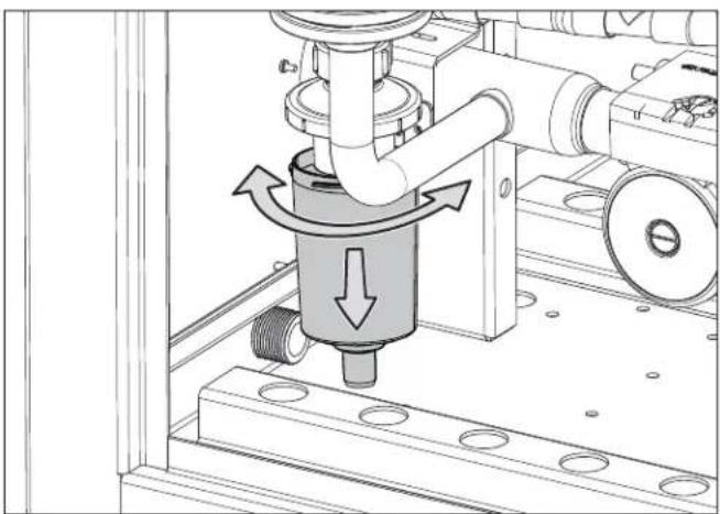 Mechanical assembly diagram showing fluid flow around a cylindrical component (no text or symbols)