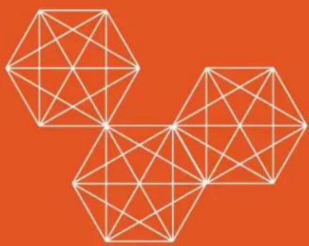 Abstract geometric pattern composed of interconnected white lines forming polyhedral shapes on an orange background (no text or symbols)