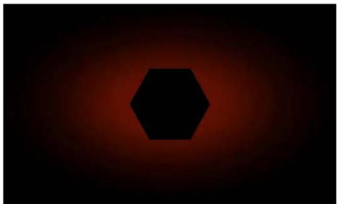 Black hexagon centered on a red gradient background (no text or symbols)