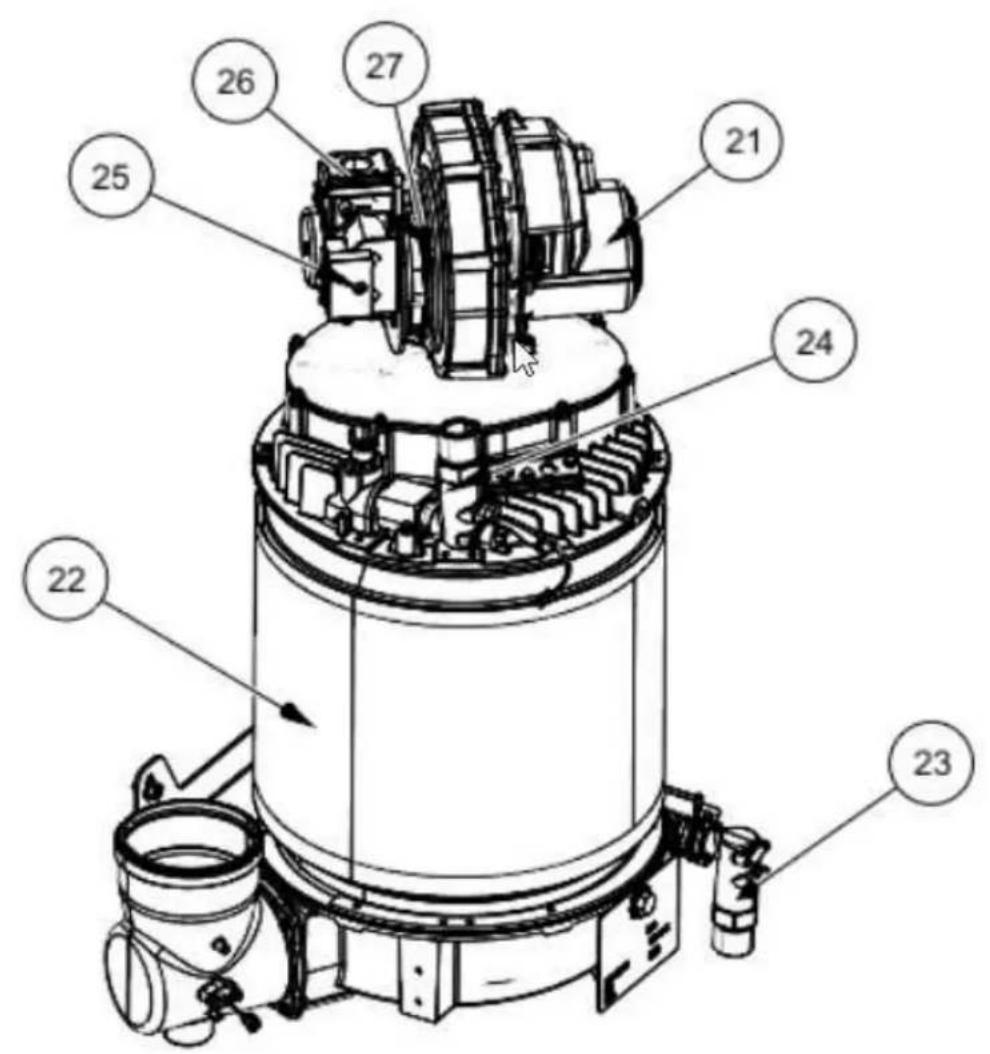 Technical diagram of a mechanical device with numbered components for identification