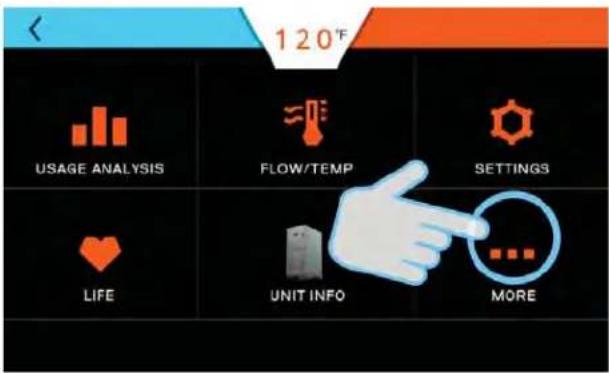 120°F USAGE ANALYSIS FLOW/TEMP SETTINGS LIFE UNIT INFO MORE