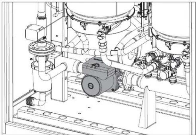 Technical line drawing of an industrial piping and valve assembly (no text or labels)