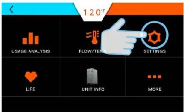 120°F USAGE ANALYSIS FLOW/TENS SETTINGS LIFE UNIT INFO MORE