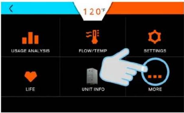 120°F USAGE ANALYSIS FLOW/TEMP SETTINGS LIFE UNIT INFO MORE