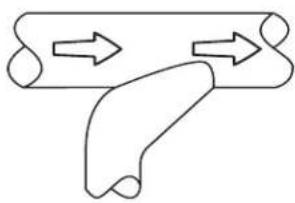 Simple line drawing of a scroll with arrows indicating direction (no text or symbols)
