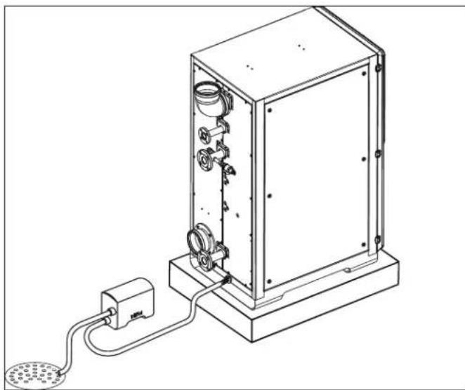 Technical line drawing of a mechanical device with labeled components and wiring (no text or symbols)