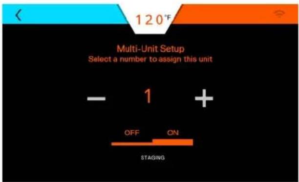 120°F Multi-Unit Setup Select a number to assign this unit - 1 + OFF ON STAGING