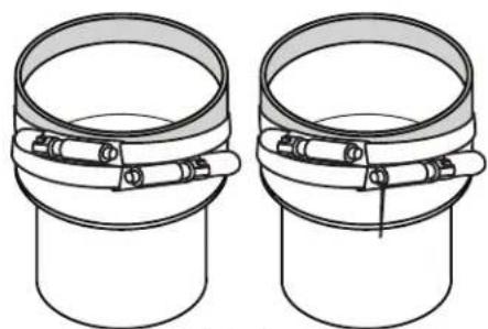 Two identical diagrams of cylindrical containers with metal clamps, no text or symbols present