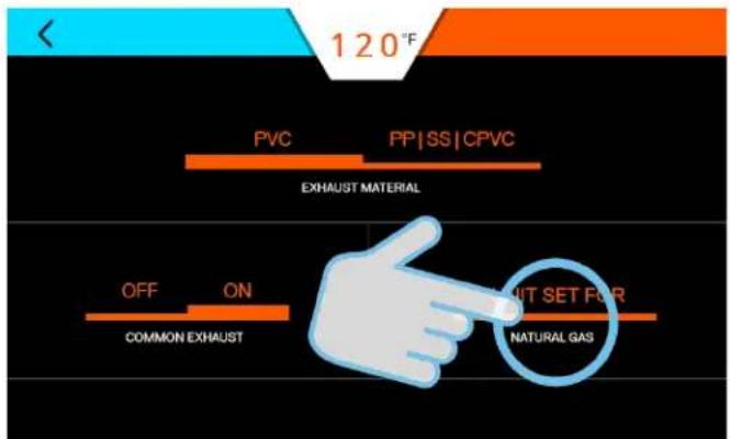 120°F PVC PP|SS|CPVC EXHAUST MATERIAL OFF ON COMMON EXHAUST UNIT SET FOR NATURAL GAS