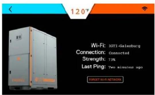 120°F Wi-Fi: IGTI-Galesburg Connection: Connected Strength: 73% Last Ping: Two minutes ago FORGET W-FI NETWORK