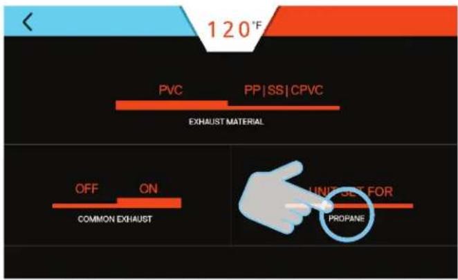 120°F PVC PP|SS|CPVC EXHAUST MATERIAL OFF ON COMMON EXHAUST UNIT SET FOR PROpane