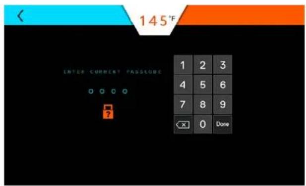 145°F ENTER CURRENT PASSLOAD 1 2 3 4 5 6 7 8 9 ← X 0 Done