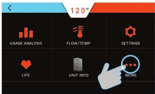 120°F USAGE ANALYSIS FLOW/TEMP SETTINGS LIFE UNIT INFO MORE